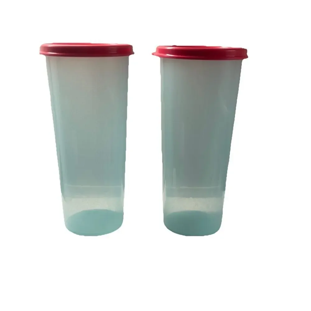 Vintage Tupperware 16oz Tumbler Cups Aquamarine Blue With Pink Lids #5107